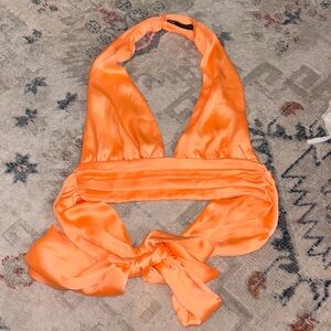 Zara Vibrant Orange Tie-Back Crop Top